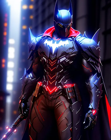 batman arkham knight in a red and black suit, batman beyond, batman mecha, in batman : arkham knight, cyberpunk batman, black an...