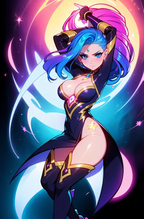 primer plano, de, un, mujer, con, colorido, pelo, y, collar, Cosmic hair anime girl, La suave vitalidad de Rossdraws, Obra de arte de estilo Gouves., fantasy art style, vistoso], vibrant fantasy style, Rossdraws cartoons are full of energy., cosmic and col...