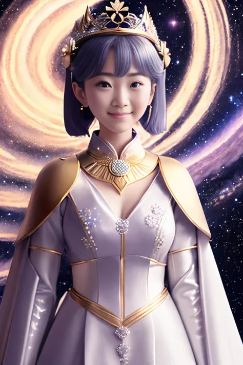 Cute anime Empress. masterpiece, best quality, (Anime:1.4), Milky Way galaxy, swirling arms, beautifully decorated with intricate details.  kitbash, tadao ando minimalistic brutalist masterpiece neri & hu archviz,  real image, magazine shoot,   subtle smil...