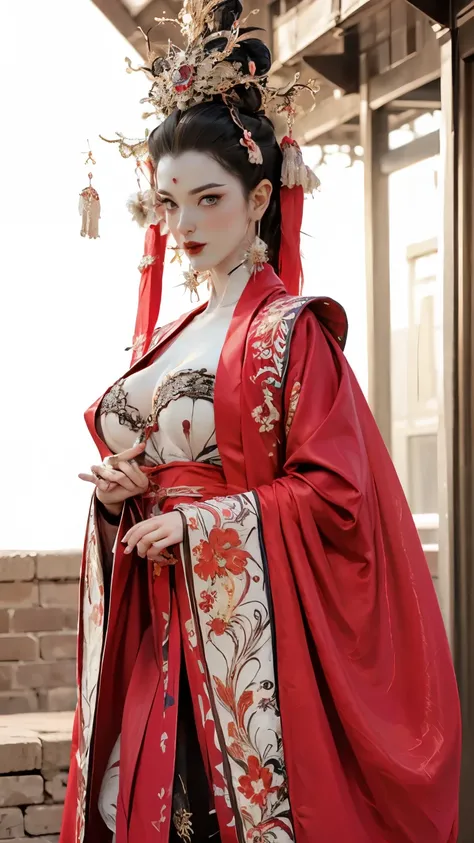 Wearing dreamy Hanfu。Tight，High heel。Breast protrusion。Breasts are larger than the torso。Perfect body，Supermodel。 leg rings。good facial features。high quality faces。sexy idol girl group。The Ultimate Body。Smooth and delicate skin。Exquisite facial features。pr...