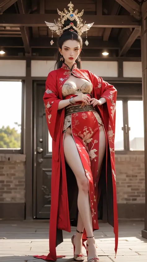 Wearing dreamy Hanfu。Tight，High heel。Breast protrusion。Breasts are larger than the torso。Perfect body，Supermodel。 leg rings。good facial features。high quality faces。sexy idol girl group。The Ultimate Body。Smooth and delicate skin。Exquisite facial features。pr...