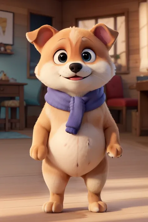 ((best quality)), ((masterp"A chubby and adorable Shiba lnu puppy stands upright on its hind legs, featuring a soft, fluffy,reddish-tan coat. lts face is round with a bright, gentle expression, small dark eyes,and a cutebuttonInose. The Shiba lnu is wearin...