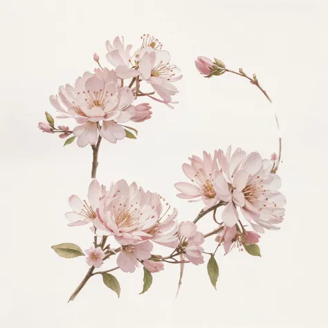 Pattern, delicate sakura flowers on a white background, illustration, watercolor, best quality