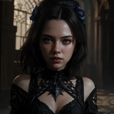 A flower by Casey Weldon, Olga Kvasha, Miho Hirano, hyperdetailed intricately detailed gothic art trending on Artstation triadic colors Unreal Engine 5 detailed matte painting, deep color, fantastical sword, intricate detail, splash screen, complementary c...