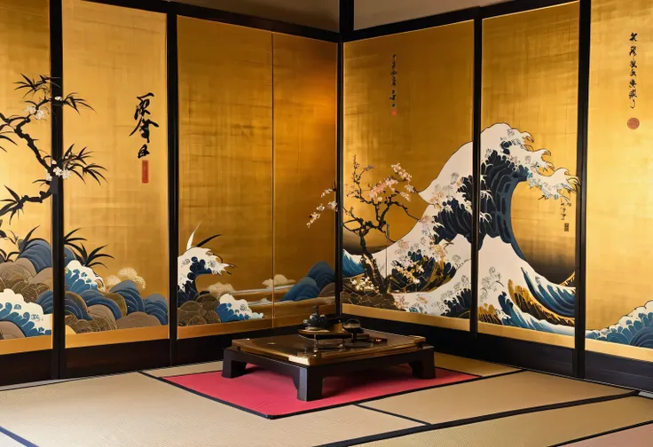 Golden folding screen, crane, in a Japanese-style room, Oda Nobunaga is sitting on the tatami in front of the folding screen.
Best quality, masterpiece, high quality, high resolution, intricate details