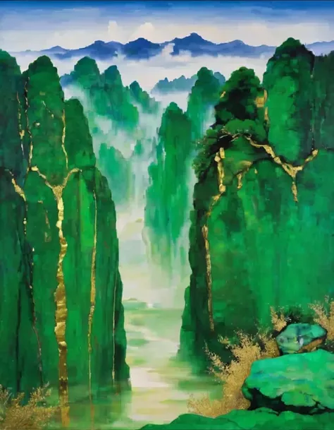 Mineral pigments used in A Thousand Miles of Rivers and Mountains，Its bright colors、Stable physical and chemical properties。The minerals used are cinnabar，turquoise，Malachite, etc.，The “Green Landscape” in this painting，It is made of mineral azurite、Stone ...