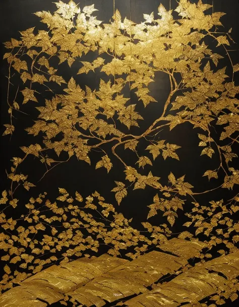 Gold Leaf Art，Gold leaf screen，Combining scrolls and screens,Become a large-scale &quot;double-screen landscape&quot; installation,Two pieces of ink painting on a gold screen,Sketch the lines one by one,Use freehand painting styles such as splashing ink，Le...