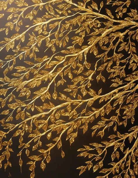 Gold Leaf Art，（Gold leaf dead branches 2-panel screen），Sketch the lines one by one,Ink-splashing freehand painting style Gold foil is applied on the trunk and branches，Make the shine appear from the trees in the painting,The inky tree trunk becomes the eye...