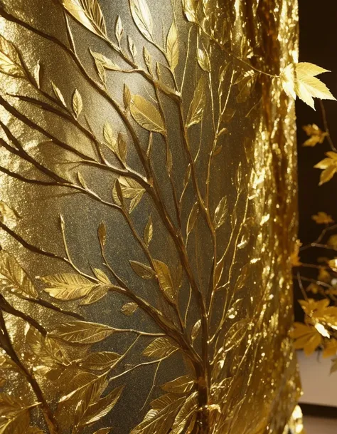 Gold Leaf Art，，Lee no longer writes on gold foil,The painting was changed to be composed on handmade silk made by experts in Kyoto。 Then, gold foil is applied to the trunk and branches.,Create a different flavor from the gold screen painting。 This new tech...