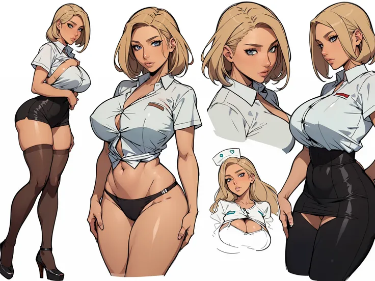 ((masterpiece)),(((best quality))),((character design sheet)),((rough sketch)),((vulgar)),thick thighs,african girl,blond hair,b...