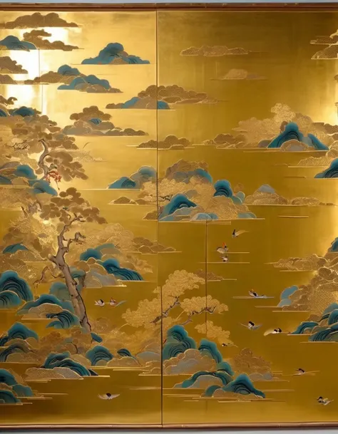 Gold Leaf Art/gold leaf art，in style of Wu Guanzhong，In China，Gold painting has a long history，The Tang Dynasty was prosperous，economic boom，Craftsmen often used expensive gold to decorate murals.，The Dunhuang Grottoes were decorated with extraordinary spl...