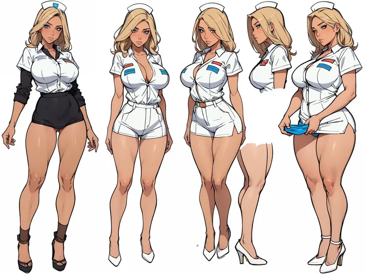 ((masterpiece)),(((best quality))),((character design sheet)),((rough sketch)),((vulgar)),thick thighs,african girl,blond hair,b...