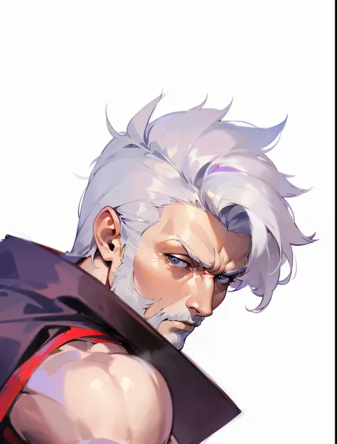 handsome man , white hair , long hair , silver eyes , bronzed skin , ((very muscular:1.3)), ((greybeard:1.1)), muscular arms ,  very high , 60 years old,

Cyberpunk futuristic style, African influence, Even the legs, light blue and gold, michael creese, Ir...