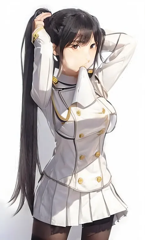 anime girl in uniform with long black hair and a white shirt, 