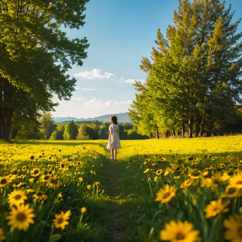 sunshine/landscape/child/warm/field/Light/An illustration