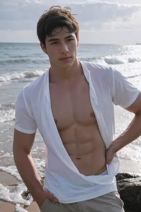 Realistic Photography, 1boy , handsome men ,beach
