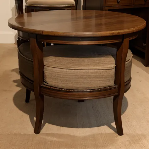 Semi-round table with a diameter of 150 cm, a width of 60 cm and a height of 60 cm