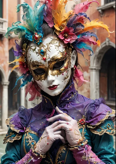 Venice Mask, Decorated gloves、carnival, Complex colors, Art Me、real photo、High definition、Detailed