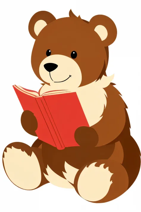 mascot, cute bear reading a book, vector, simple, flat, low detail, smooth, minimal, straight design, white background, sitting, Ghibli style,