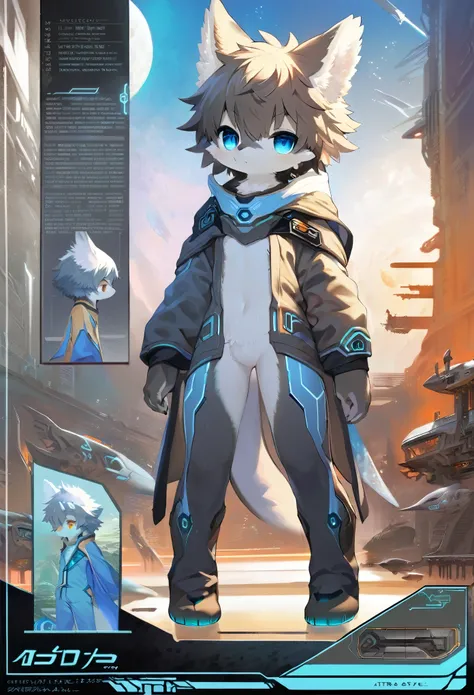 ((masterpiece)), (ultra detailed), (best quality), detailed background, (style of Science Fiction), (concept art, character sheet), game package, absurdres(highly detailed beautiful face and eyes)perfect anatomy(angelic handsome boy, kemono, child)(furry a...