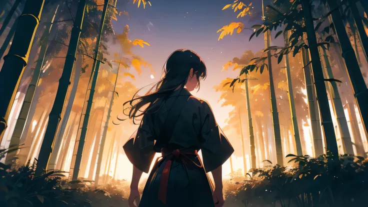 A once-in-a-millennium masterpiece, A photo that can never be taken again, Inexplicable high resolution, beautiful girl, bamboo sword, Kendo uniform, whole body, from the back, Tournament poster, strong wind, Silhouette style