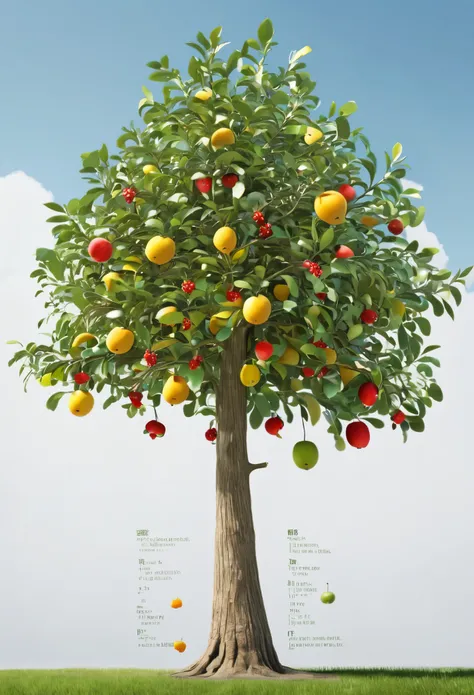 an animated  tree with some English words as its fruit 