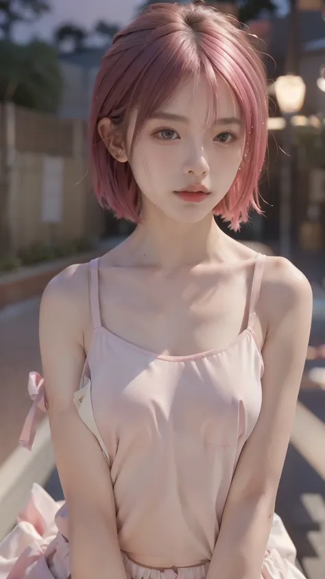 RAW shooting,最high quality, masterpiece, 超High resolution, (realistic:1.4), Raw photo, 1 girl,, short hair,, (masterpiece, 最high quality, high quality, High resolution, Super detailed),pink haired,Middle Hair Depth of Field、chromatic aberration、、wide range...