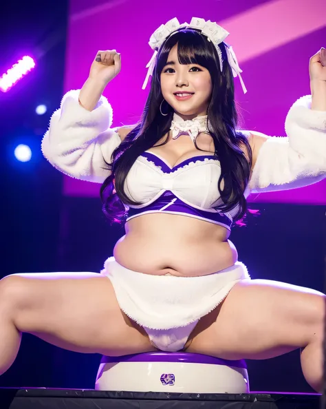 woman, Overweight, Extremely fat, Chubby, Japanese, Idol, Idol Costumes, spread your legs, stage, 4k, High resolution, masterpiece, highest quality, fine skin