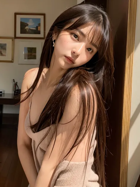 (Highly realistic photos, High resolution, detailed face, fine eyes), ((inside the roomで撮影))、japanese woman, 20-year-old, Various expressions, alone:1, glamorous figure,Big breasts Various hairstyles, sexy outfit, 写真の中でalone、selfie、inside the room、look at ...