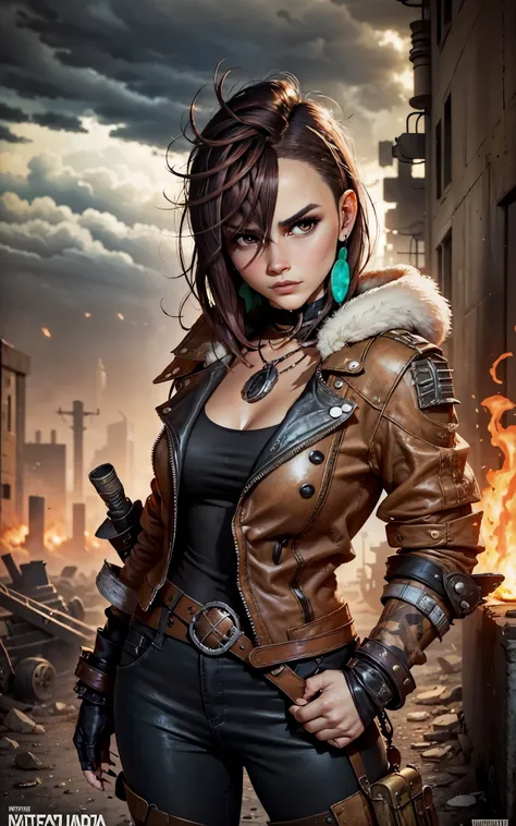 ambiente steampunk, dramatic art, estilo de arte dieselpunk, apocalyptic road warrior vibe, a girl wearing beautiful mirrored sunglasses that reflects everything around her, arte digital surrealista, Mad Max inspirado, heavy metal artwork, simetria da face...