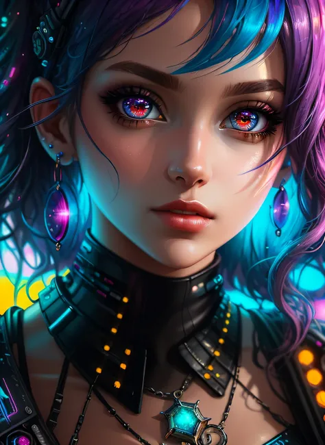 ((best quality)), ((masterpiece)), ((realistic)), (detailed), (1 girl) Close-up of woman with colorful hair and piercings, dreamy cyberpunk girl, 4K high-detail digital art, stunning digital illustration, stunning 8K artwork, colorful digital fantasy art, ...