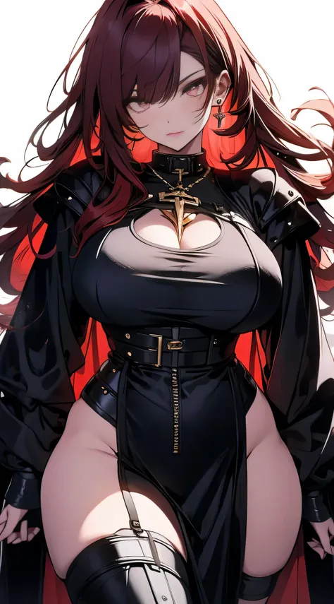 Female, alone, paladin of light, human, light powers, expert fighter, red hair, detailed eyes, beautifull face, long hair, defined body, yellow and bright eyes, thick legs, strong legs, tall, Voluptuous legs, black armor, palading black armor, huge ass, bi...