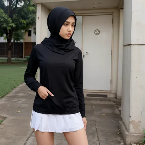 Hijab style hijab sport baju sekolah sekolah jepang yang ketat rok mini hitam payudara besar