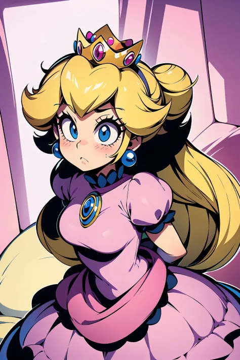 Princess Peach, princess peach dress, scared (scared) Tied up (scated face) (emphasize on face being scared)