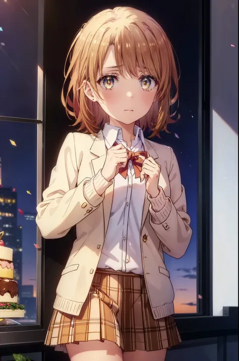 irohaisshiki, Isshiki Iroha, short hair, brown hair, (Brown ruby eyes:1.5), smile,blush,Tears running down her face,Tears of joy、I cry a lot、break skirt, shirt, ribbon, , Jacket, white shirt, open clothes, socks, open Jacket, black Jacket, plaid, knee high...