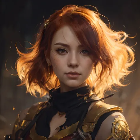 anime - style portrait of a woman with a red hair and a gold necklace, rossdraws portrait, stunning character art, cgsociety portrait, fantasy concept art portrait, epic portrait illustration, character art portrait, beautiful character painting, fanart be...