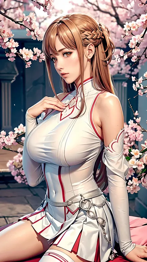 （（（完美figure，figure，bare shoulders, armor, breastplate, white sleeves, detached sleeves, red skirt, pleated skirt,white thighhigh...