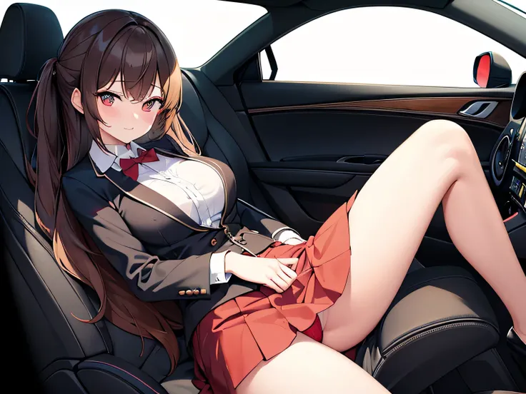 (Masterpiece, top quality, high resolution, realistic photo, realistic looking skin:1.1),
(The woman is the president of the company: 1.5),
(She stops a red luxury sports car, opens the door, and is about to get out of the drivers seat in which she is sitt...