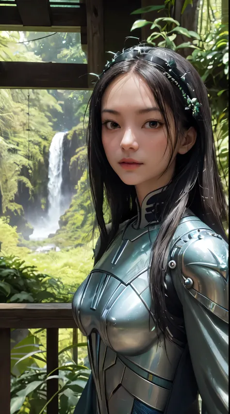 Masterpiece, best quality, 8K, high res, ultra-detailed, A scene of a waterfall cascading down a high cliff amongst lush greenery, adorned by vibrant flowers, towering pines, and delicate bamboo groves,no humans, sakura, beautiful view, ultra-detailed, fin...