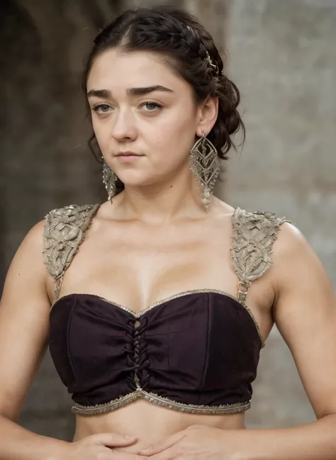 foto raw, raw photograph of maisie williams, roman slave dress, toga dress, arya stark, 45 years old woman, big natural breast, ...