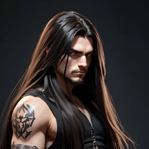 Generate an evocative image of a male long-haired metalhead 