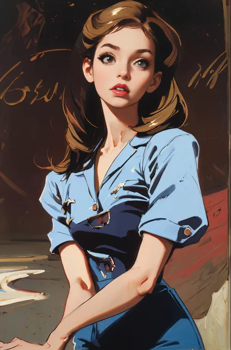 (best quality, masterpiece), 1girl, 1980s \(style\), looking at viewer, pinup \(style\), upper body,