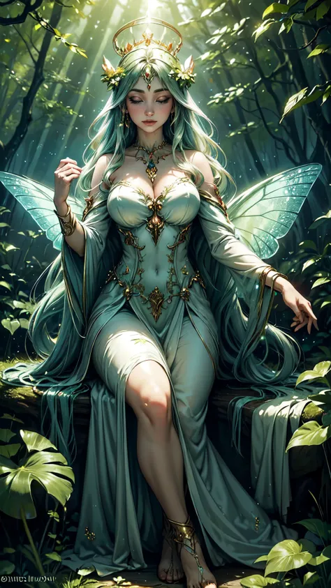 (best quality,ultra-detailed),mushroom forest queen goddess,ethereal,enchanted forest,beautiful detailed eyes,beautiful detailed lips,flowing gown,graceful pose,fairy wings,halo of light,magical crown,glowing mushrooms,whispering trees,mystical atmosphere,...