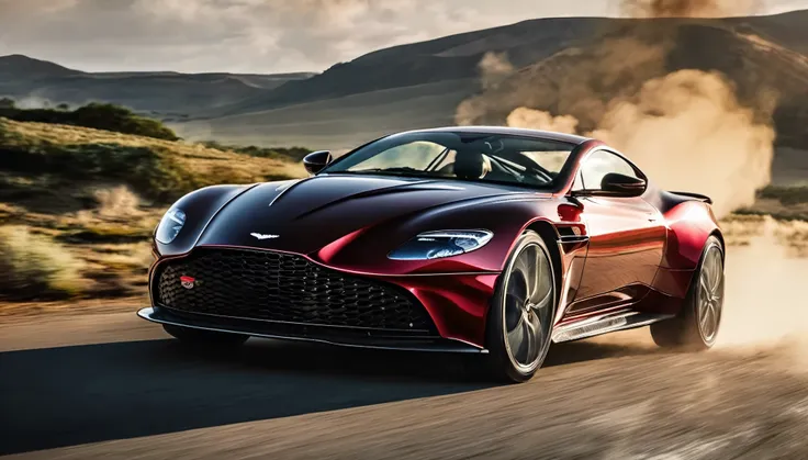 Embark on a thrilling journey with this mesmerizing visual where a sleek sports aston martin superleggera car becomes the epitome of power and motion. The intensity in her gaze mirrors the determination, while the car exudes potency. Behind the scenes, a v...