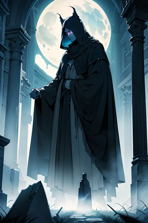 Surrounded by an ethereal veil of fog and the gentle glow of moonlight, a solitary figure emerges from the shadows amongst the haunting ruins of an ancient cemetery. Dressed in a voluminous robe, the enigmatic necromancer gazes intently at us with piercing...