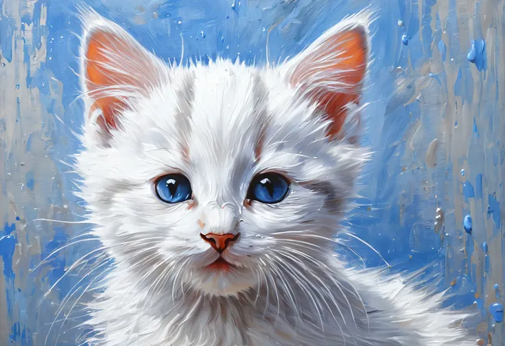 Cat Painting with a dandelion in its paws, an oil of a kitten, very detailedoil, oil of cat, Cat portrait, 子Cat portrait, in a Cat Painting, Cat Painting, Add details, a Cat Painting, [ oil ]!!, very detailed, a detailed picture, detailed picture