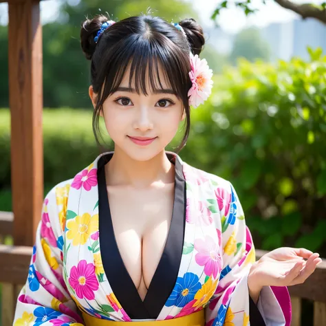 (wearing only colorful-FURISODE), Best-quality, Masterpiece, Ultra-High-Resolution, (Photorealistic:1.4), Raw-Photo, at Japanese-shrine, 1girl, solo, 20-years-old, the most famous Japanese idol, (extremely cute face, ((extremely cute big-black-eyes)), extr...