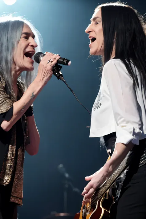 Patti Smith cantando a duo con Sinead Oconnor en un concierto en vivo