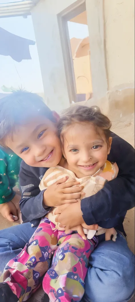 there are two children that are sitting on the ground together, reddit post,  post, with a kid, cute boys, both smiling for the camera, a picture, beautiful faces, they are siblings, twins, siblings, ghutra and egal, photo taken with nikon d 7 5 0, photo t...