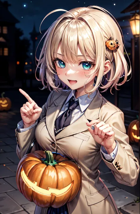 woman,14 years old,,city,(((Beige blazer school uniform))),open mouth smile, ((There are two stray hairs coming out of my head.)), ((可愛いhair ornaments)), ((baby girl body shape)), 1 girl, Artoria Pendragon,destiny,aphrodisiac,Lie,Things to know,full of swe...
